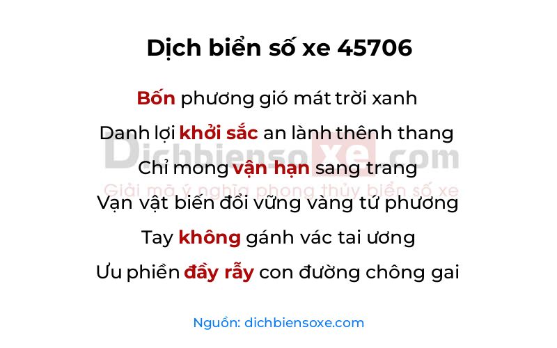 Dịch thơ biển số 45706