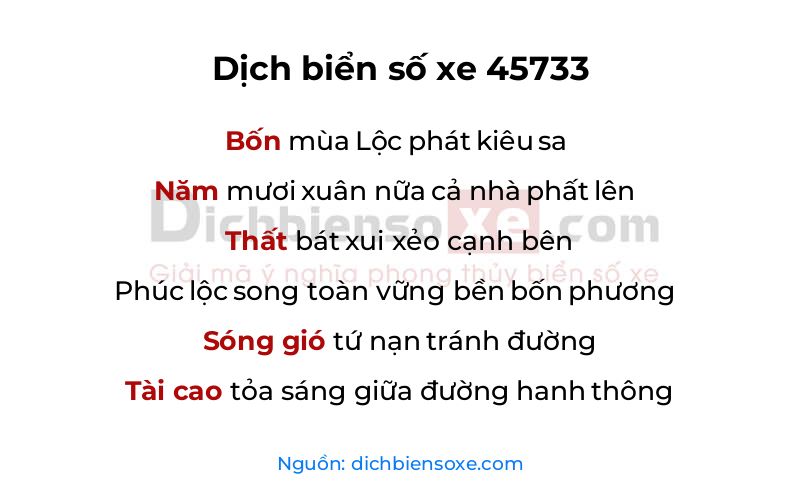 Dịch thơ biển số 45733