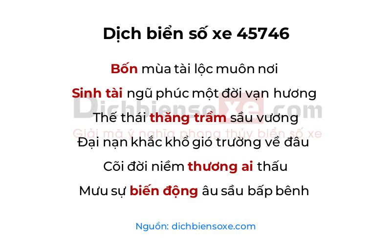 Dịch thơ biển số 45746
