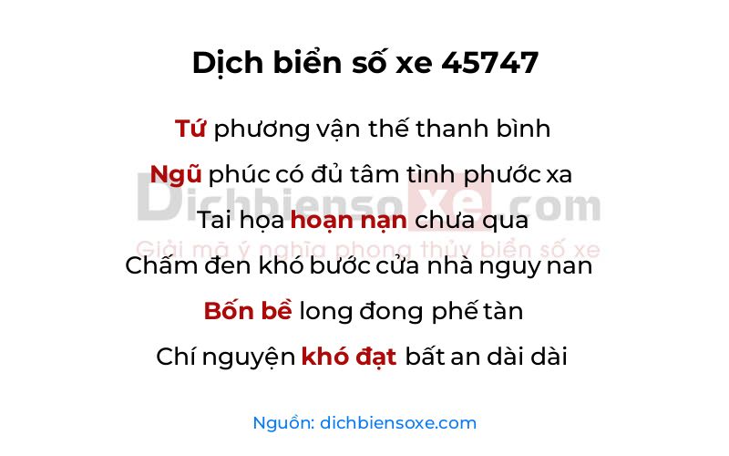 Dịch thơ biển số 45747