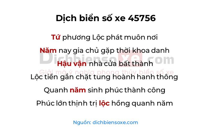 Dịch thơ biển số 45756