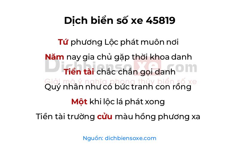 Dịch thơ biển số 45819