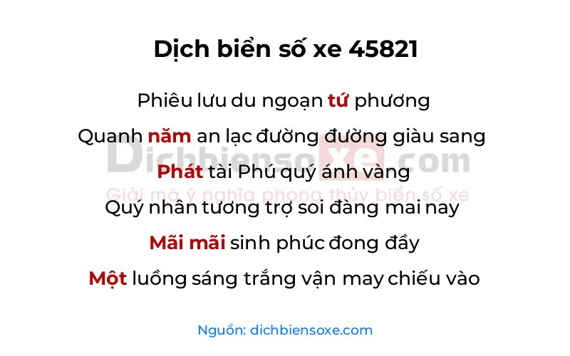 Dịch thơ biển số 45821