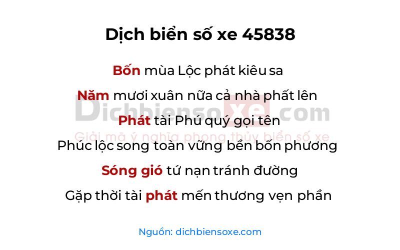Dịch thơ biển số 45838