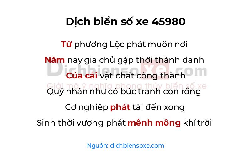 Dịch thơ biển số 45980