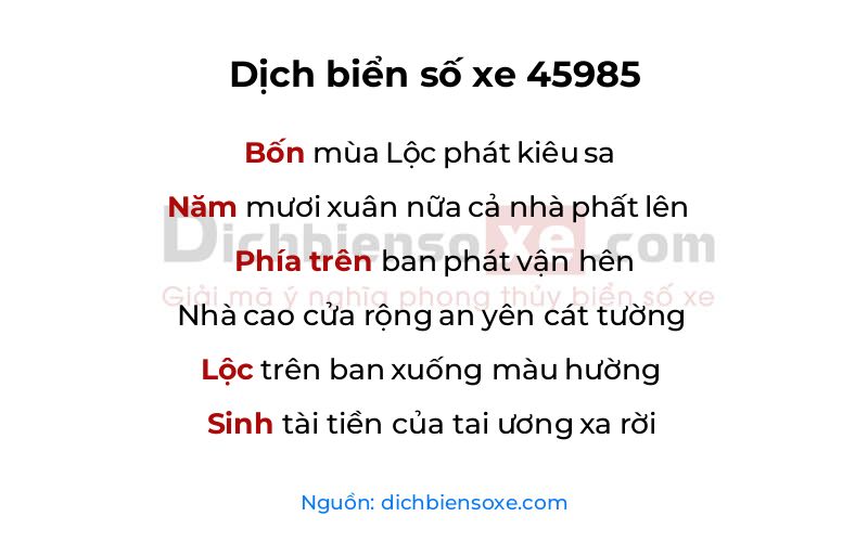 Dịch thơ biển số 45985