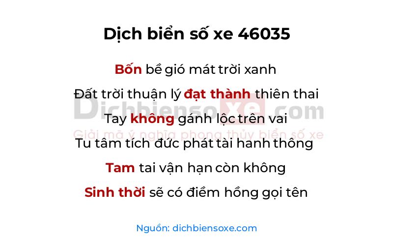 Dịch thơ biển số 46035