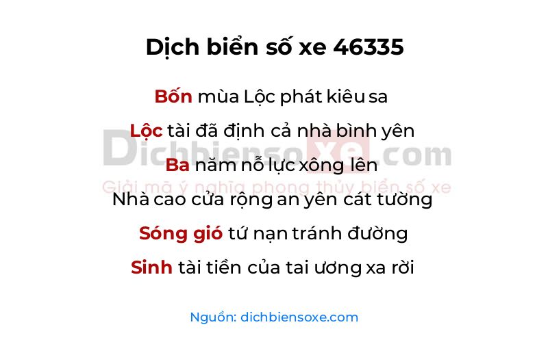 Dịch thơ biển số 46335