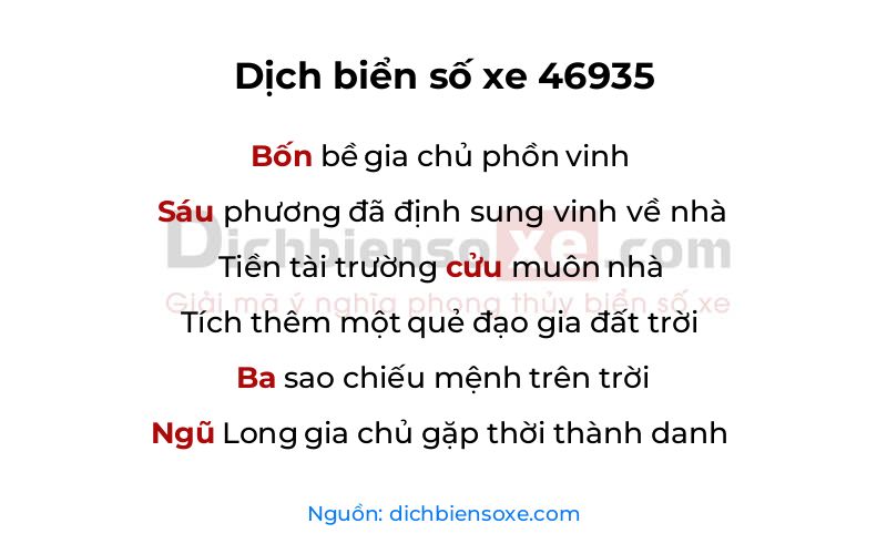 Dịch thơ biển số 46935