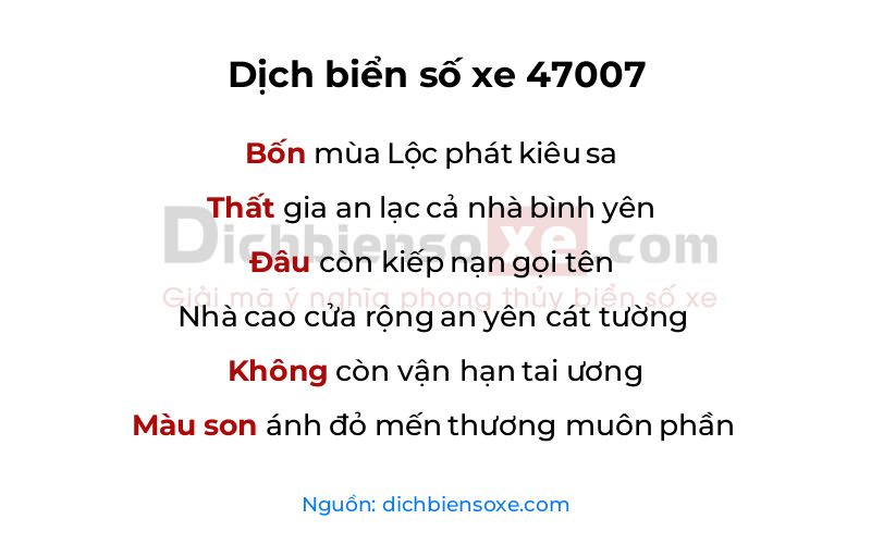 Dịch thơ biển số 47007