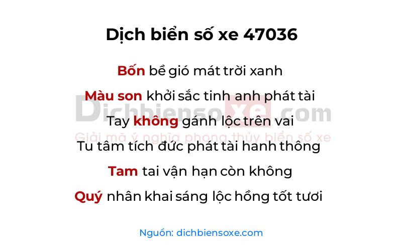 Dịch thơ biển số 47036