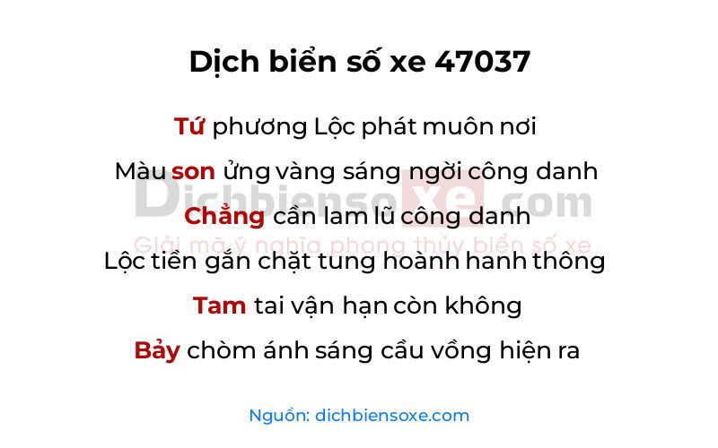 Dịch thơ biển số 47037