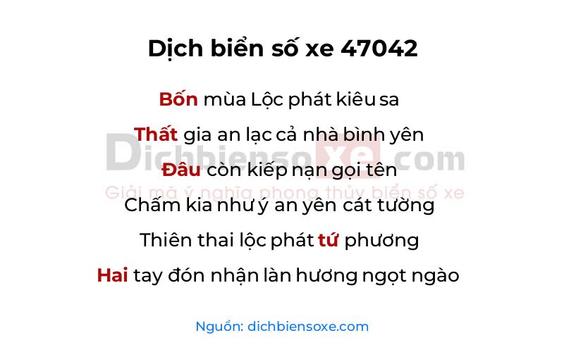 Dịch thơ biển số 47042
