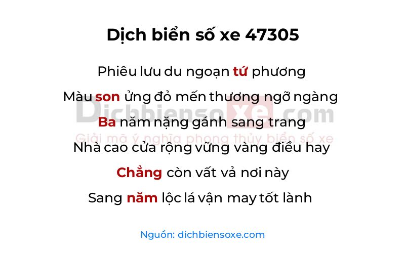 Dịch thơ biển số 47305
