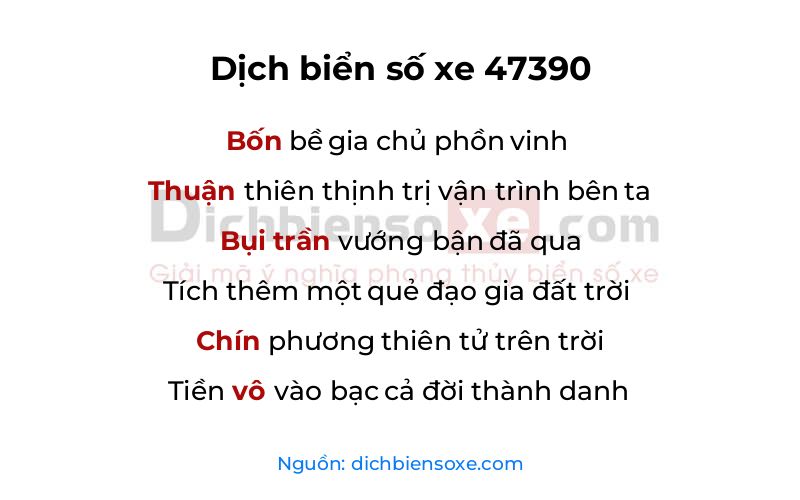 Dịch thơ biển số 47390