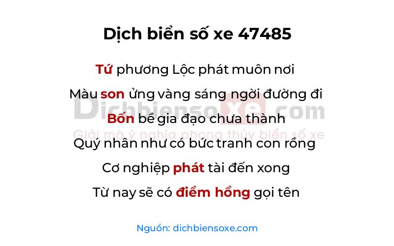 Dịch thơ biển số 47485
