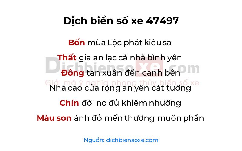 Dịch thơ biển số 47497