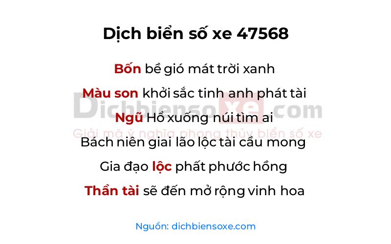 Dịch thơ biển số 47568