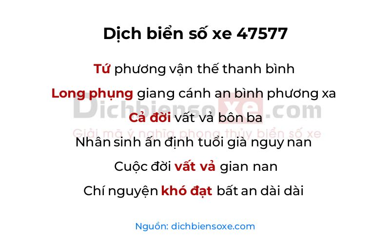 Dịch thơ biển số 47577