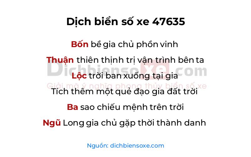 Dịch thơ biển số 47635