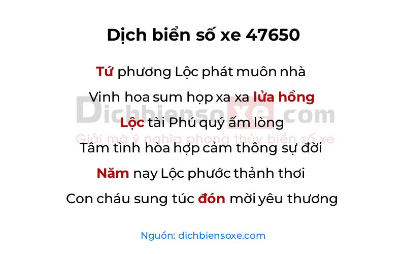 Dịch thơ biển số 47650