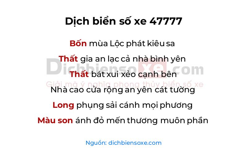 Dịch thơ biển số 47777
