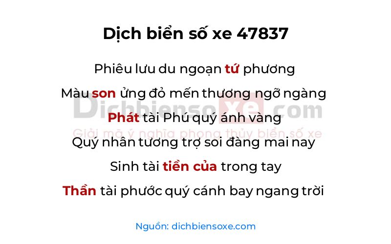 Dịch thơ biển số 47837