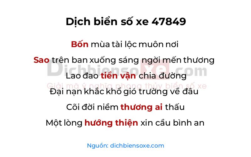 Dịch thơ biển số 47849