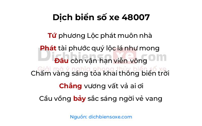 Dịch thơ biển số 48007