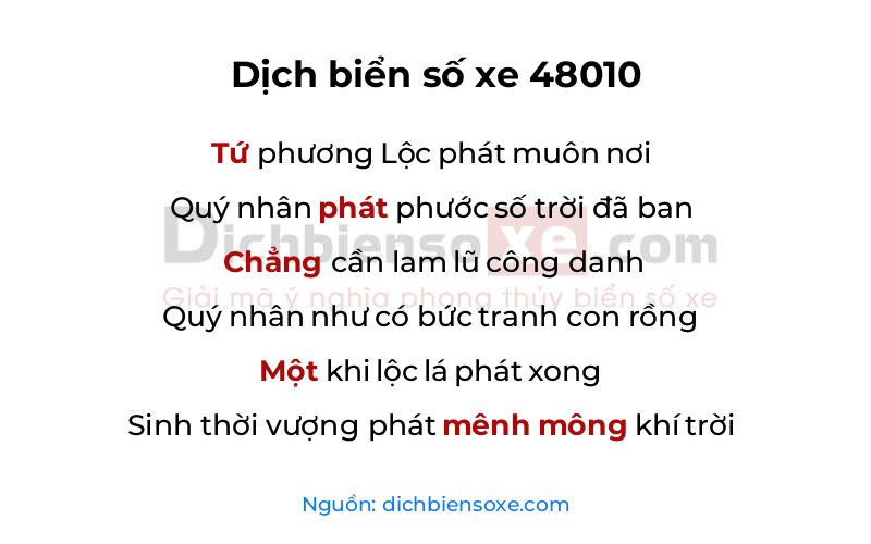 Dịch thơ biển số 48010