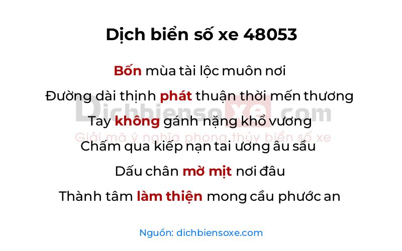 Dịch thơ biển số 48053