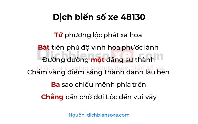 Dịch thơ biển số 48130