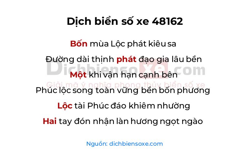 Dịch thơ biển số 48162