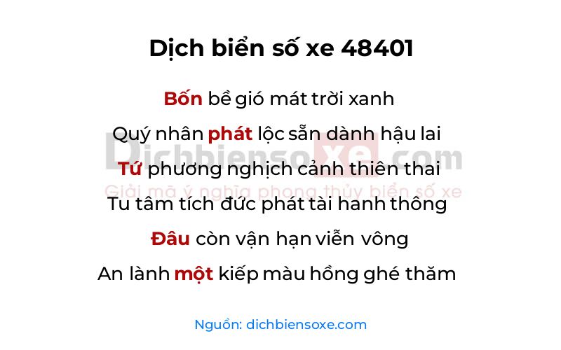 Dịch thơ biển số 48401