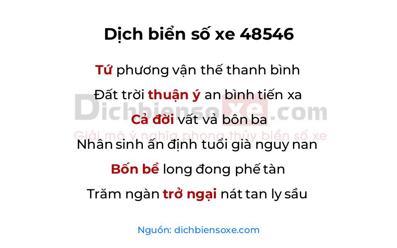 Dịch thơ biển số 48546