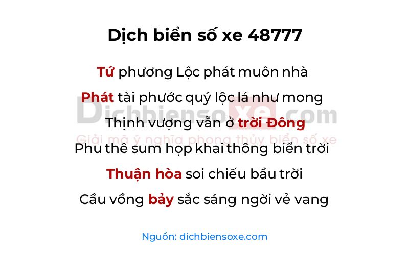 Dịch thơ biển số 48777