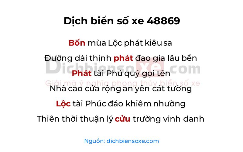 Dịch thơ biển số 48869