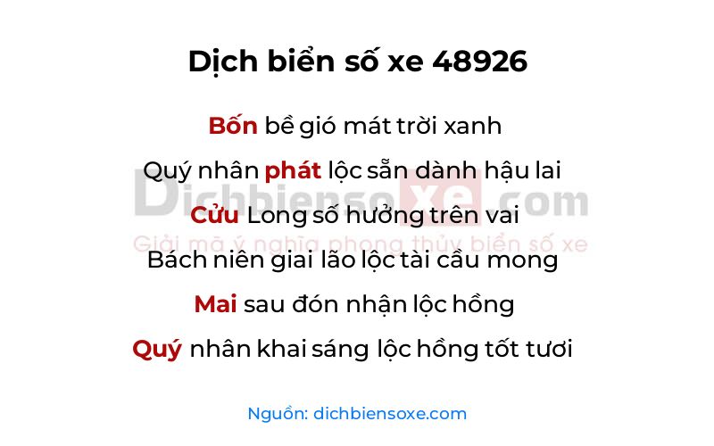Dịch thơ biển số 48926