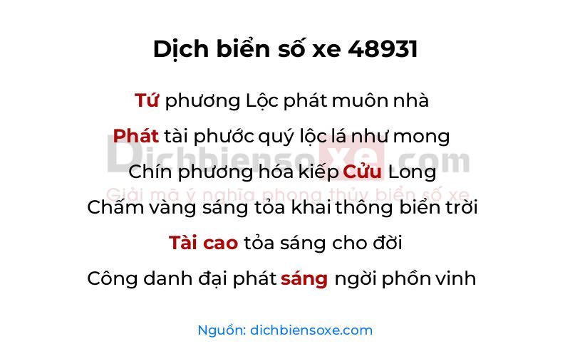 Dịch thơ biển số 48931