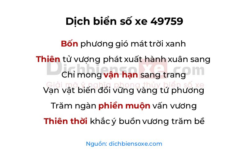 Dịch thơ biển số 49759