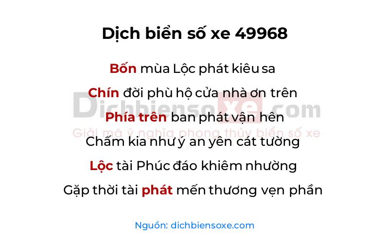 Dịch thơ biển số 49968