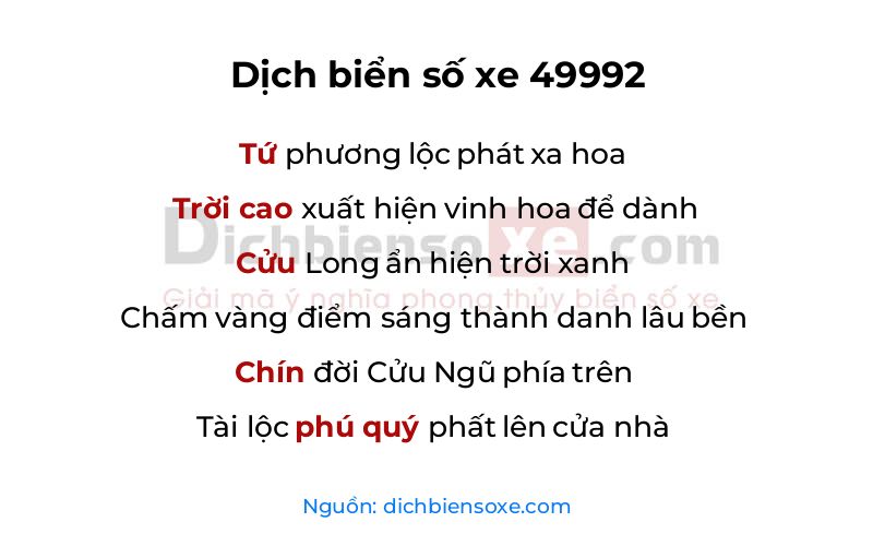 Dịch thơ biển số 49992