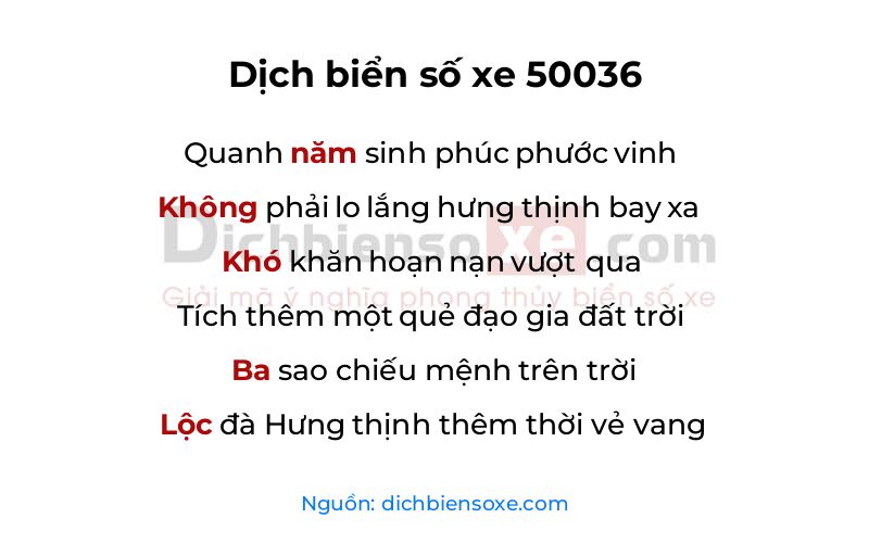 Dịch thơ biển số 50036