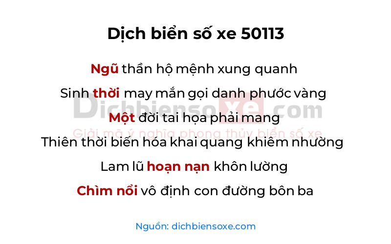 Dịch thơ biển số 50113