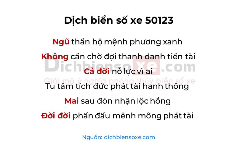 Dịch thơ biển số 50123