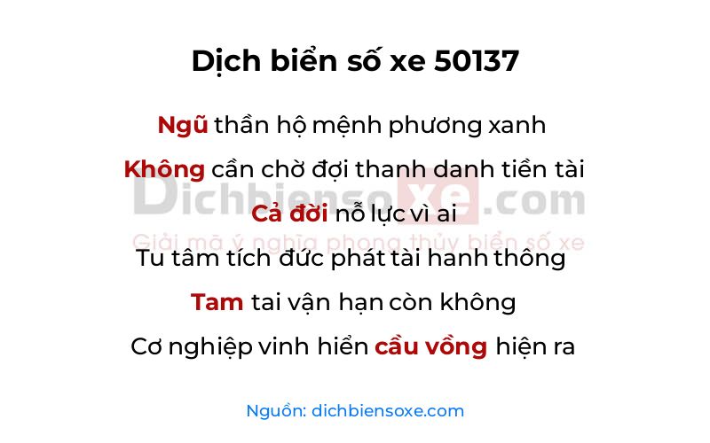 Dịch thơ biển số 50137