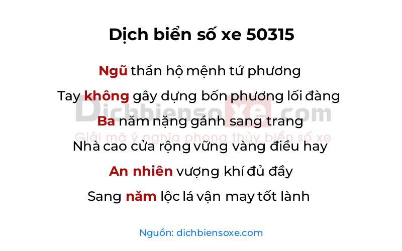 Dịch thơ biển số 50315