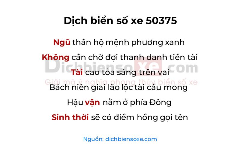 Dịch thơ biển số 50375