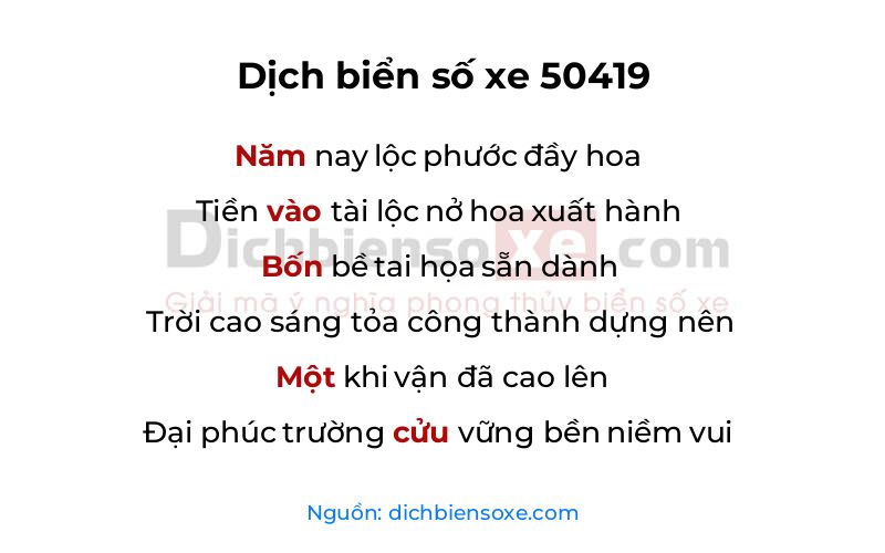 Dịch thơ biển số 50419