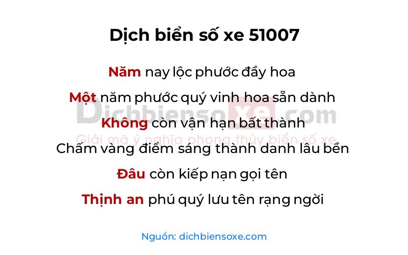 Dịch thơ biển số 51007